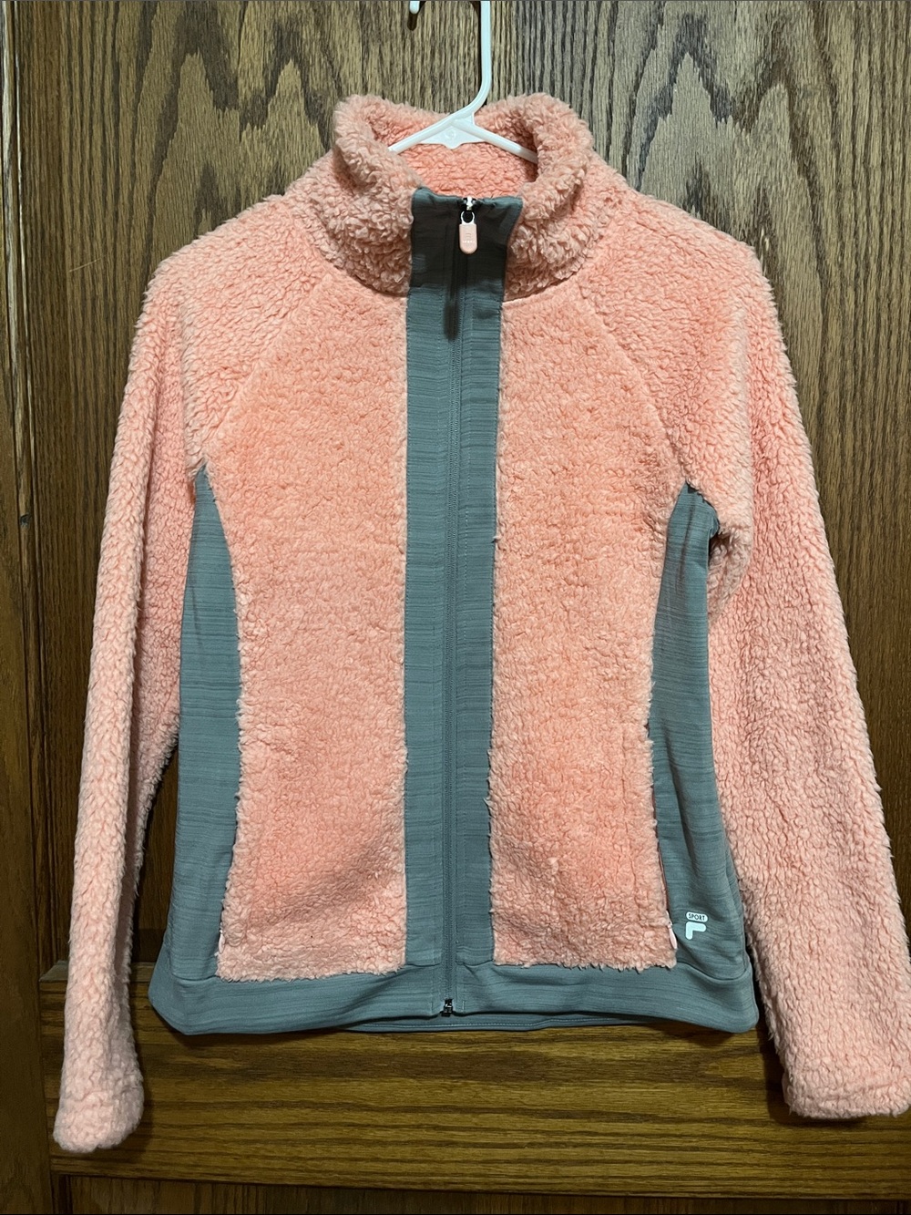 Fila Peach Sherpa Zip Jacket with Gray Trim